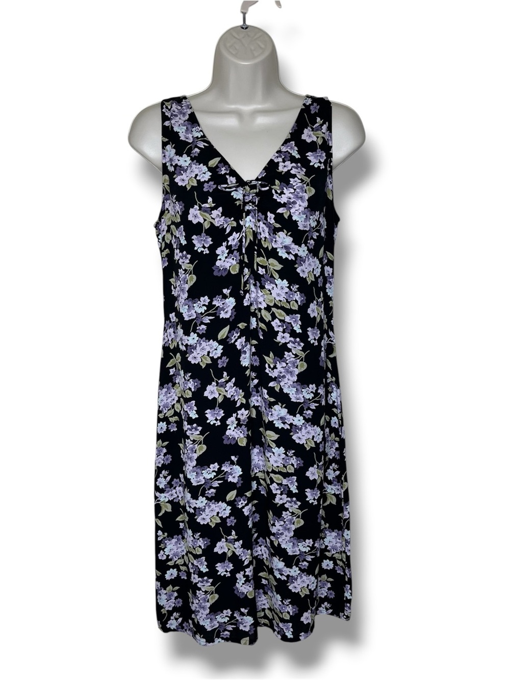 Vintage Y2K Gap Floral Dress Black Purple Lavender 100% Rayon Sleeveless Medium